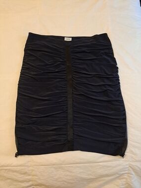 NWOT Cache Womens Sz 8 Skirt Black Ruched Side Zippers Dressy Silky Sexy Party